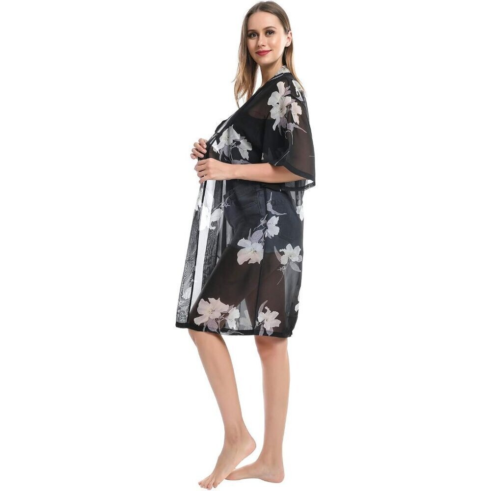 🆕Women White Chiffon Kimono Bathing Suit Cover Up Open Front Summer Dress - Picture 4 of 7